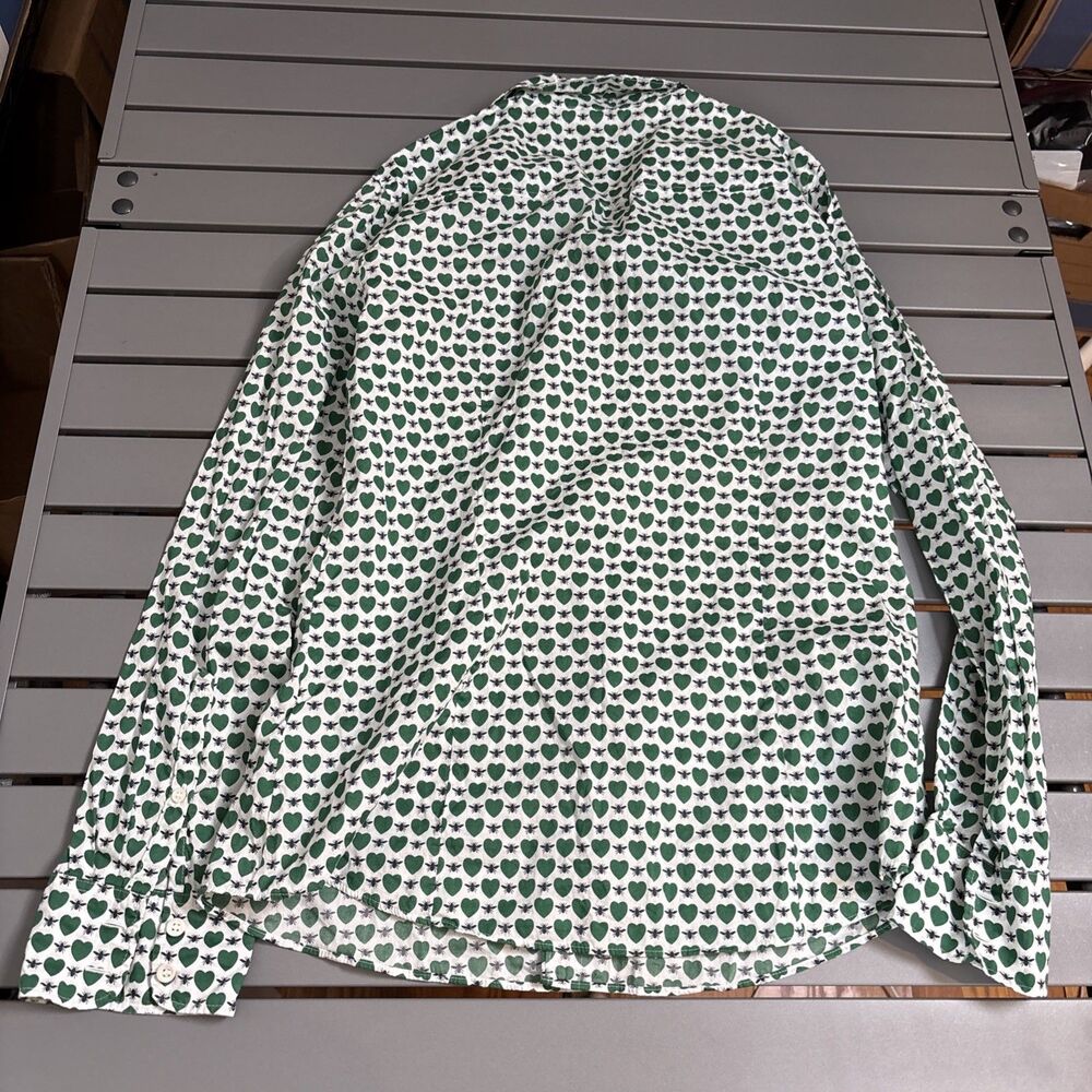 J. Crew Shirt Womens Size 10 Green Heart Fly Multicolor Long Sleeve Button Down - Picture 8 of 9